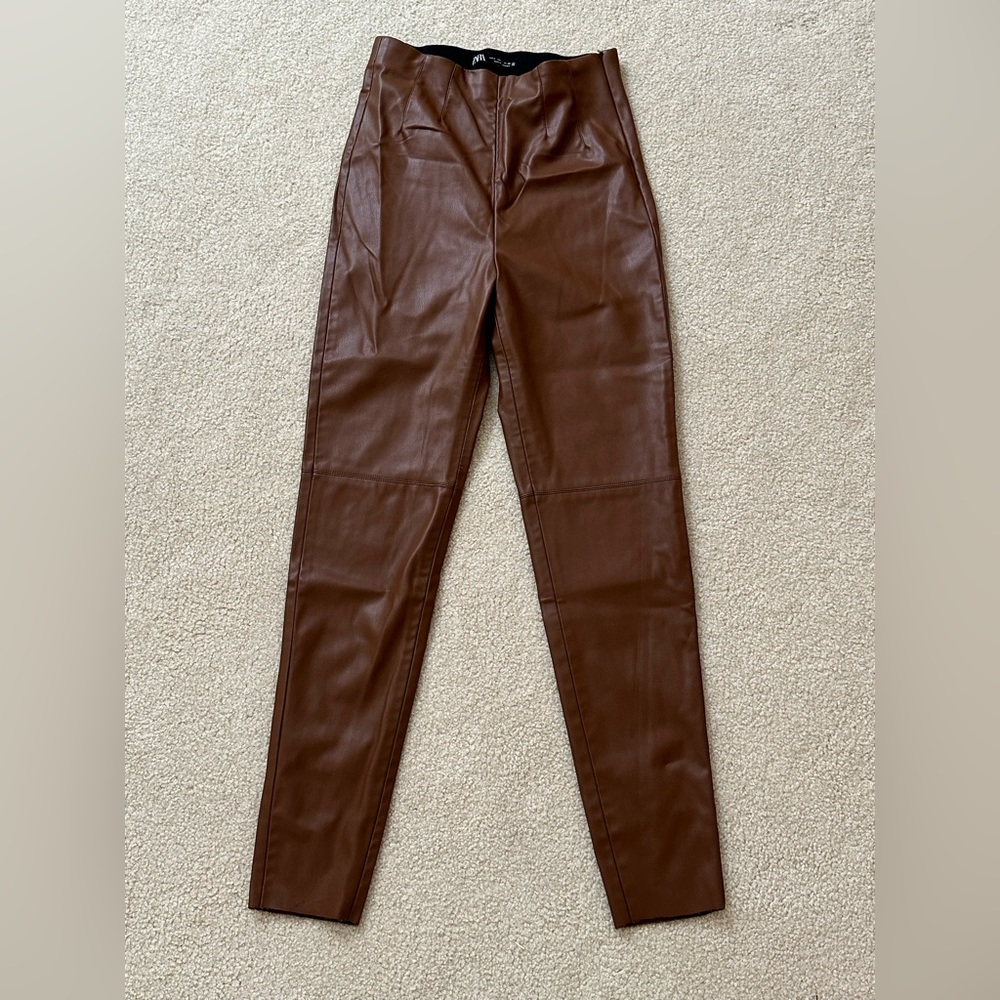 Zara chocolate brown leggings US size Small leather/ pleather